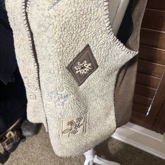 Vintage 90s Alfred Dunner Vest Embroidered Fleece Sherpa Brown & Cream Fall Sz M - Picture 4 of 10